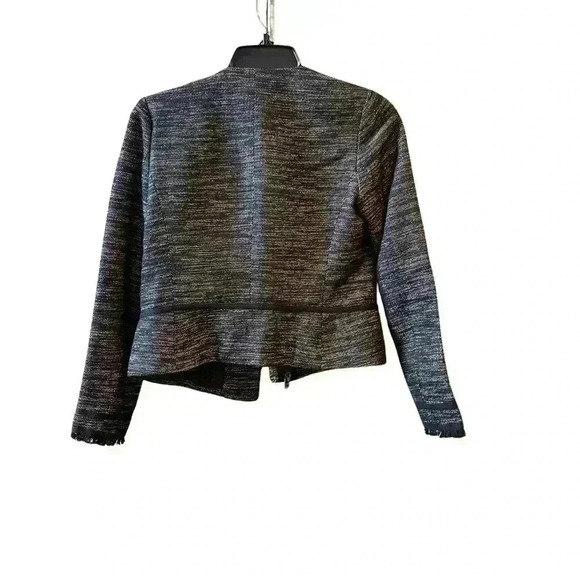 Vince Black Off White Zip Up Tweed Jacket/Blazer with leather trim Size 2. - Picture 2 of 12